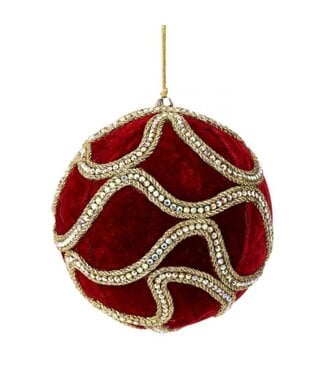 5" VELVET W/JEWEL BALL ORNAMENT - DARK RED