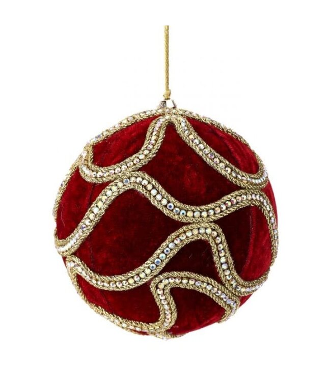 5" VELVET W/JEWEL BALL ORNAMENT - DARK RED