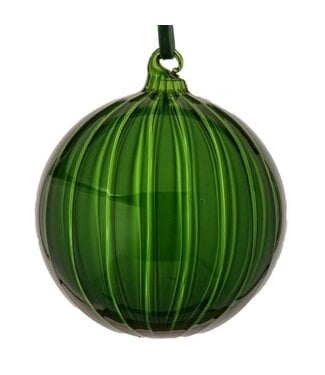 5” Glass  Clear Stripe Ball Ornament