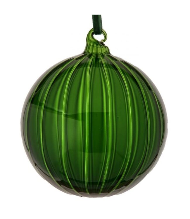5” Glass  Clear Stripe Ball Ornament