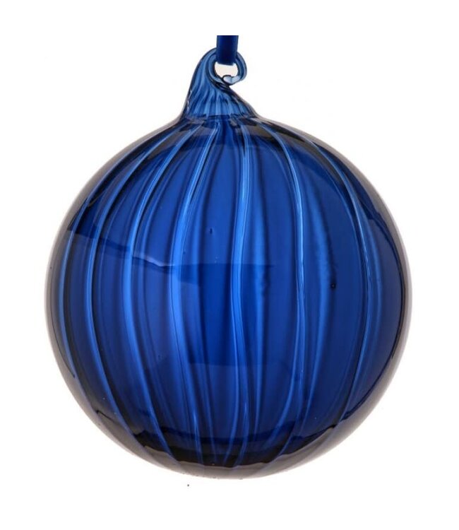 5” Glass  Clear Stripe Ball Ornament