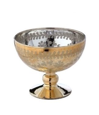 4.5" Etched Footed Glass Pedestal Bowl - Champagne