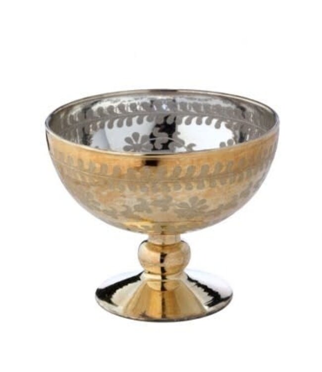 4.5" Etched Footed Glass Pedestal Bowl - Champagne