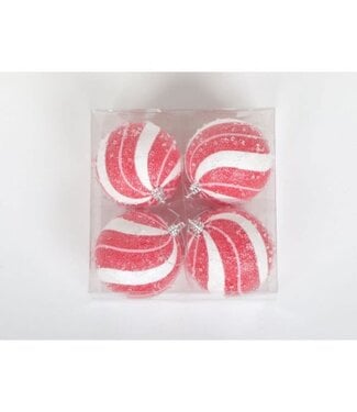 4" Vacuum Plate Sugar Peppermint Ball Ornament - Red/Pink/White - Sold Individually