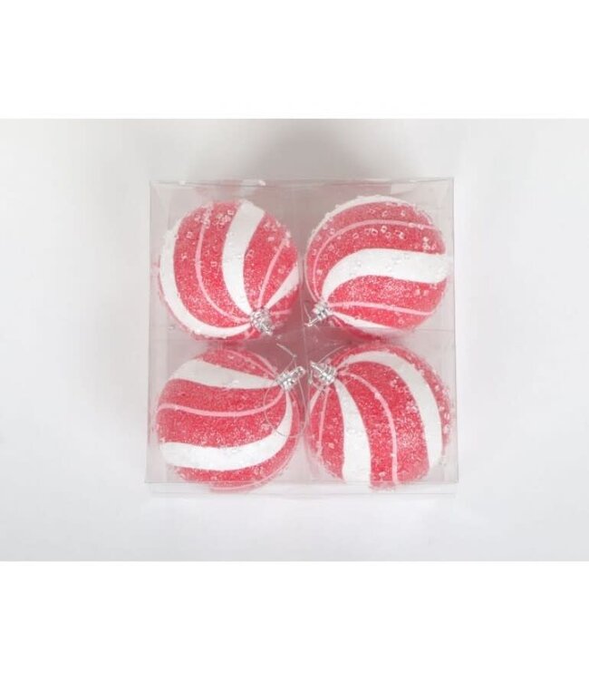 4" Vacuum Plate Sugar Peppermint Ball Ornament - Red/Pink/White - Sold Individually