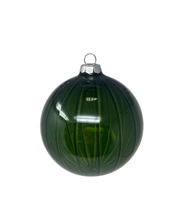 5” Glass  Clear Stripe Ball Ornament