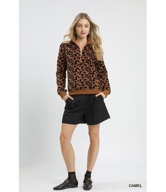 Lucia Leopard Print Quarter-Zip Pullover