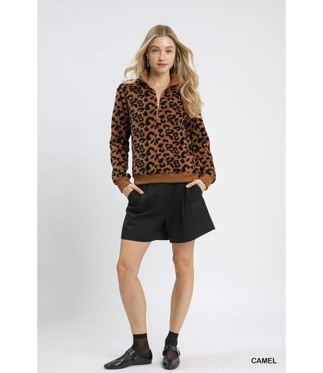 Lucia Leopard Print Quarter-Zip Pullover
