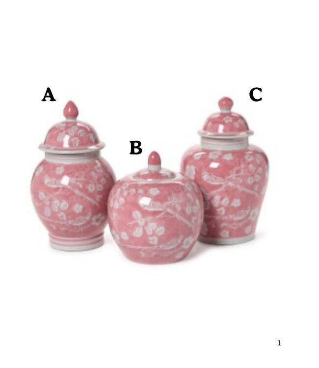 Hand-Painted Pink Chinoiserie Covered Jars - Ceramic