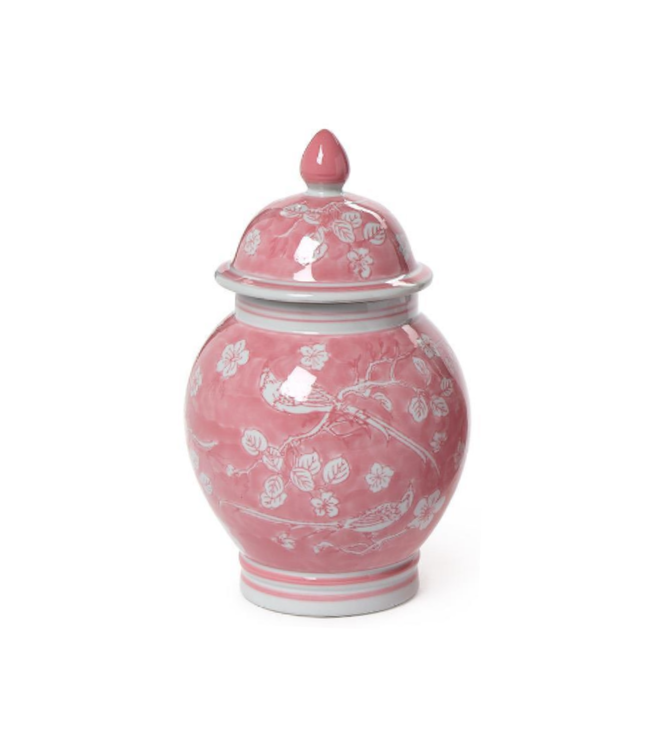 Hand-Painted Pink Chinoiserie Covered Jars - Ceramic