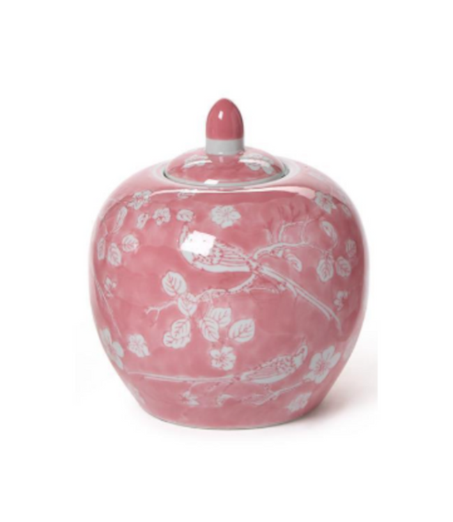 Hand-Painted Pink Chinoiserie Covered Jars - Ceramic