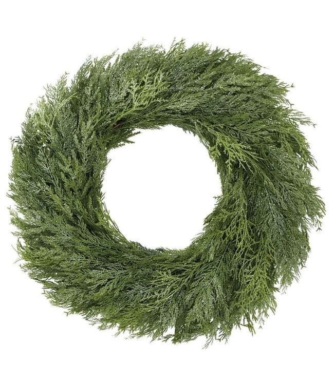 30" Glittered Ultra Deluxe Mixed Cedar Wreath Green