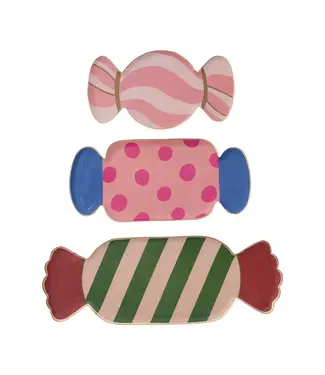 Enameled Metal Candy Shaped Trays With Gold Edge