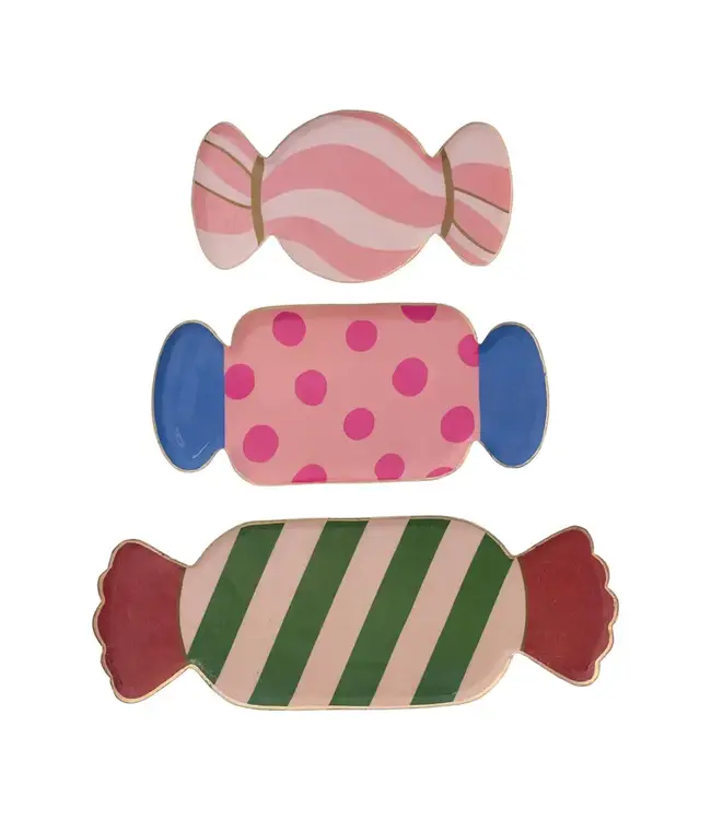 Enameled Metal Candy Shaped Trays With Gold Edge