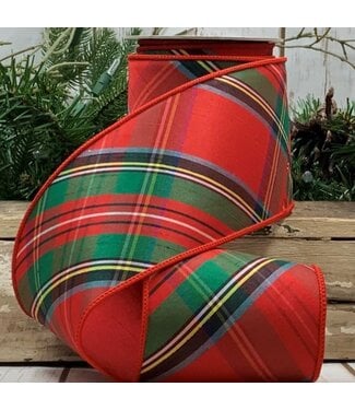 4” x 10yds Dupion Traditional Holiday Plaid, Red, Blue, and Green