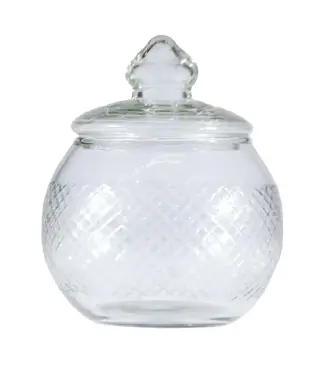 Cut Hand-Blown Glass Jar With Lid
