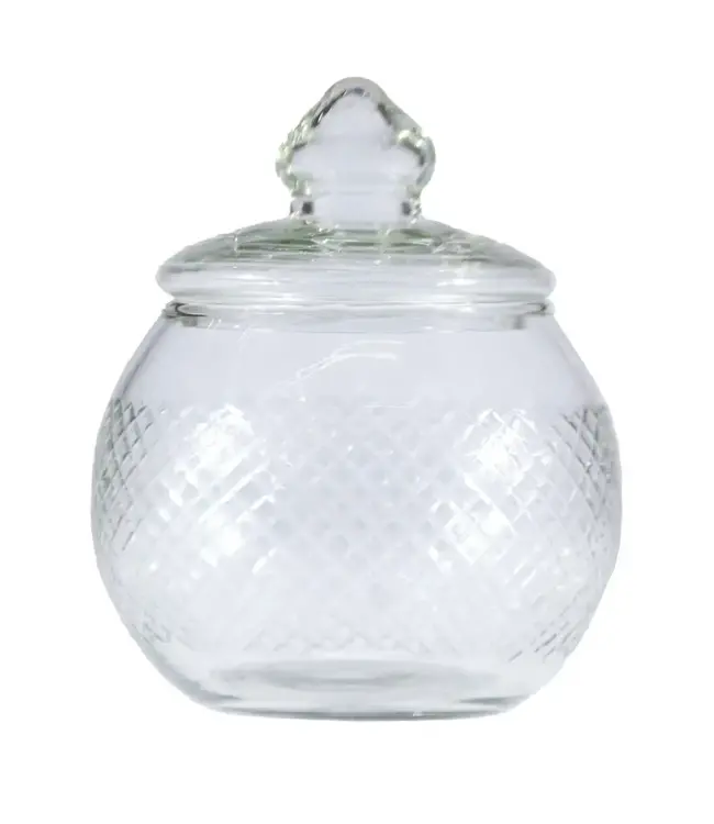 Cut Hand-Blown Glass Jar With Lid