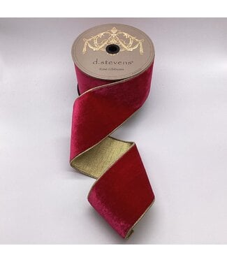4" x 10yds Lush Velvet Metallic Gold Back, Hot Pink