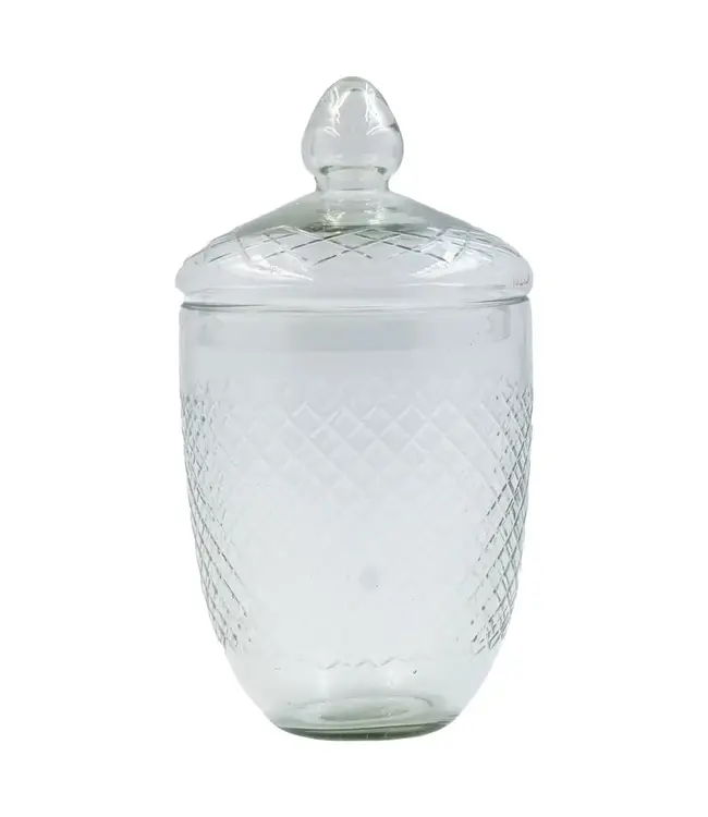 Cut Hand-Blown Glass Jar With Lid