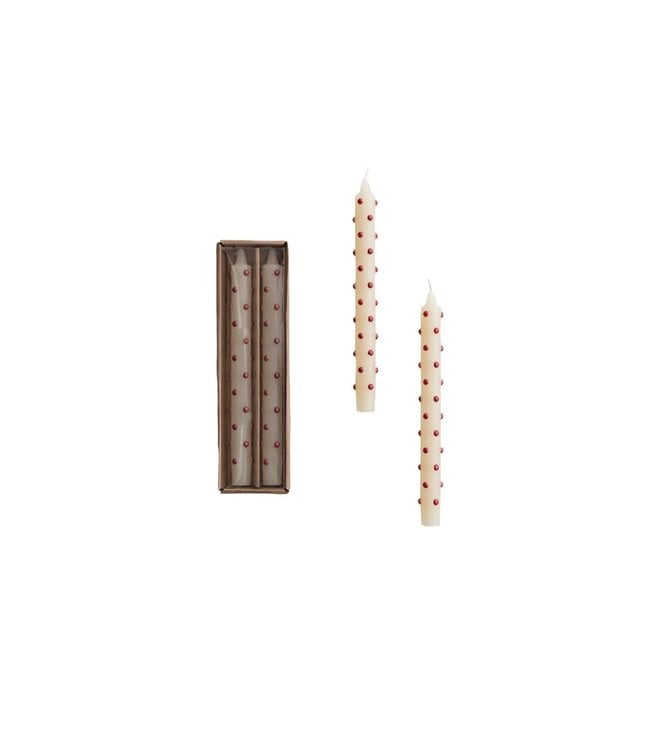 Unscented Taper Candles with 3D Red Dots in Box, Set of 2