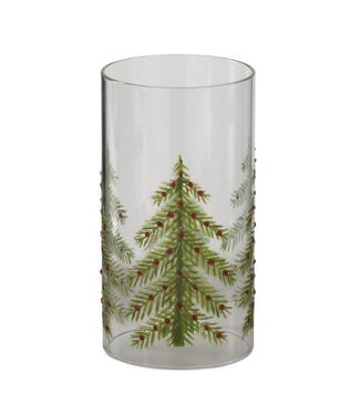7.75 Inch Jeweled Christmas Tree Glass Cylinder Candle Slip Cover