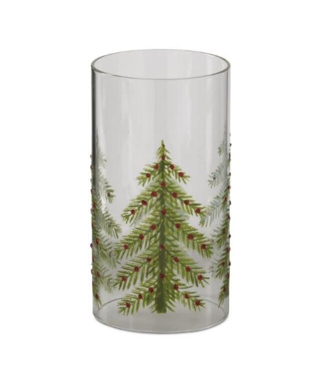 7.75 Inch Jeweled Christmas Tree Glass Cylinder Candle Slip Cover