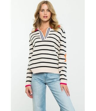 Lydia Collared Striped Knit Sweater