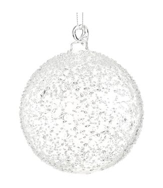 4” Beaded Glass Ball Ornament Clear