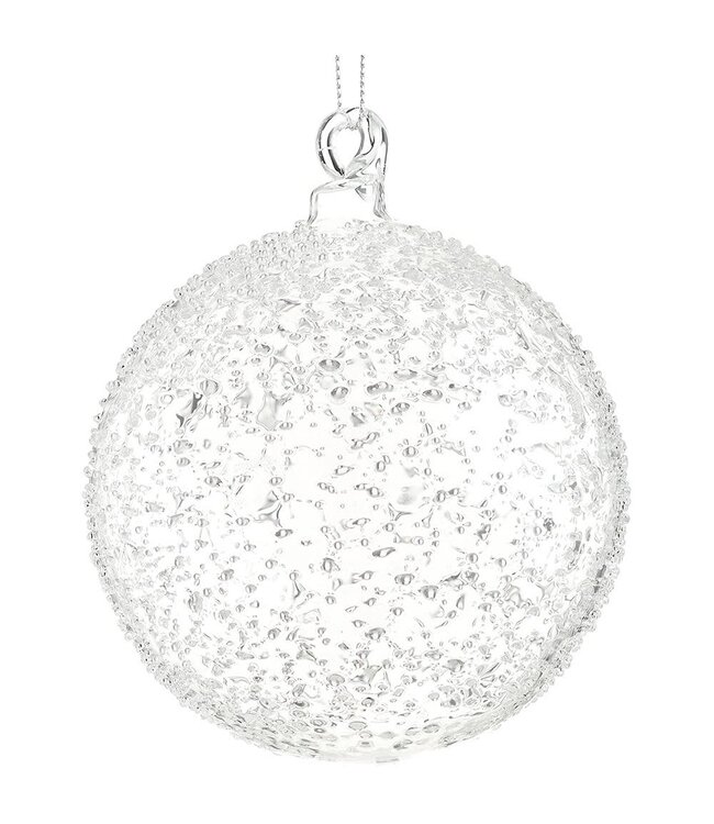 4” Beaded Glass Ball Ornament Clear
