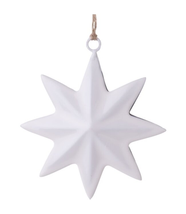 4" White Enamel On Metal 8-Point 3D Star Ornament