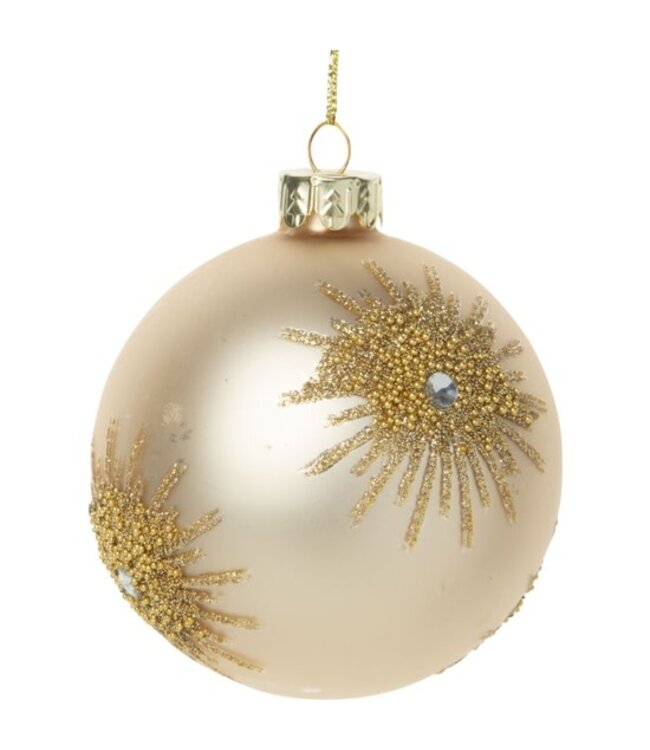Pale Matte Gold Blown Glass Ball Ornament Gold Starburst