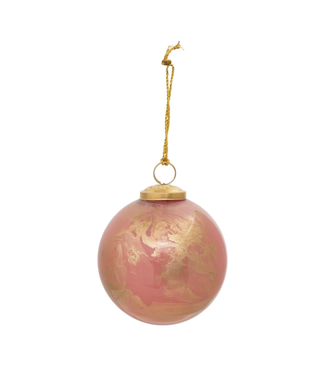 4" Round Glass Ball Ornament - Marbled Pink and Gold Finish