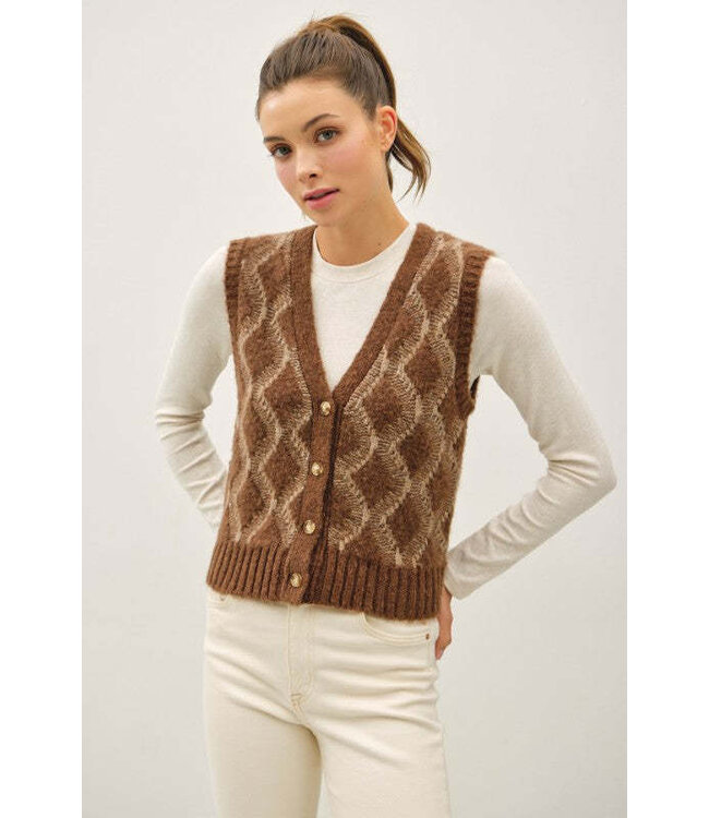 Aiza Argyle Pattern Varsity Style Sweater Vest