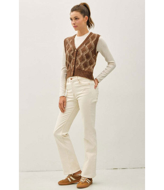 Aiza Argyle Pattern Varsity Style Sweater Vest