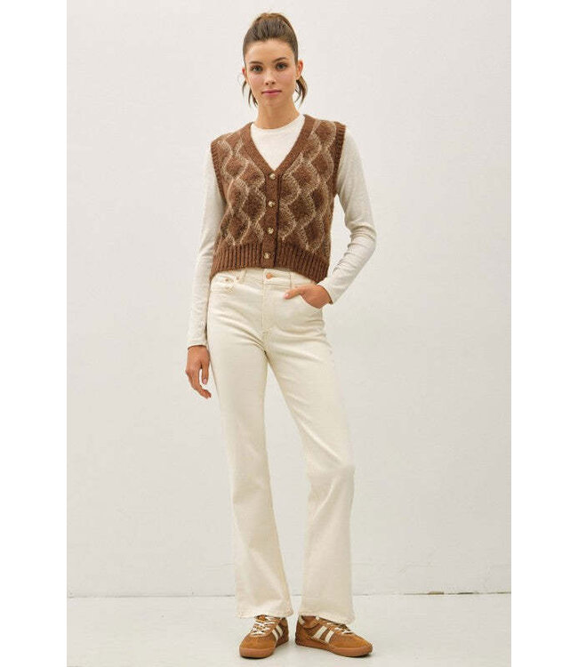 Aiza Argyle Pattern Varsity Style Sweater Vest