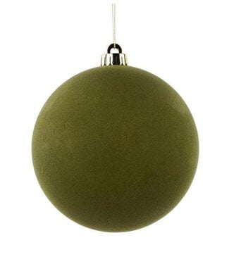 150MM Smooth Flocked Ball Ornament Moss Green