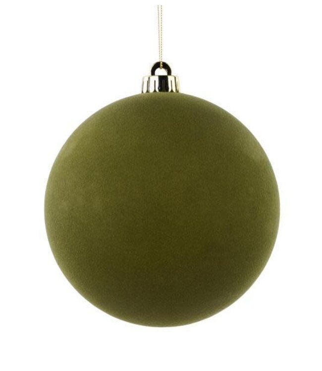 150MM Smooth Flocked Ball Ornament Moss Green