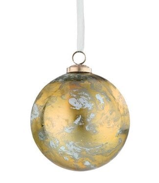 5" Marble Glass Ball Ornament Gold/Silver/White