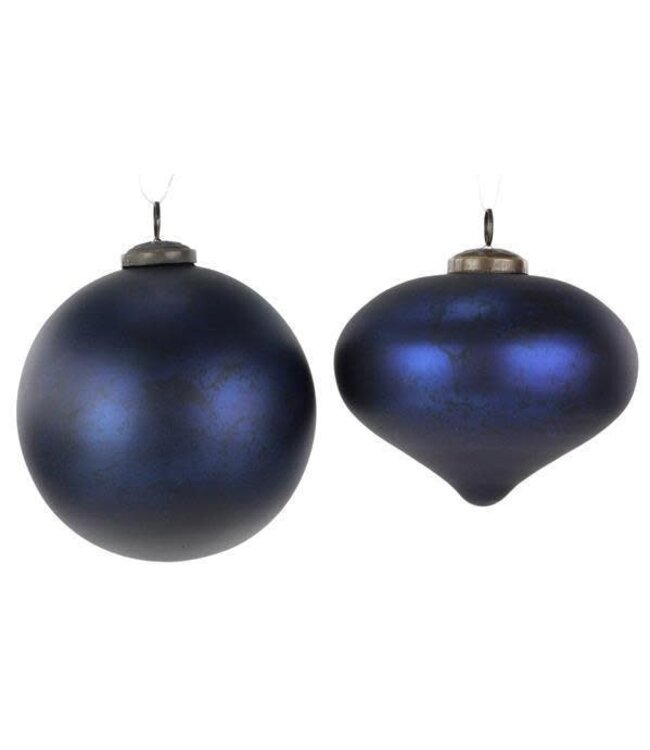 5" Matte Navy Blue Rustic Glass Ornament - Sold Individually
