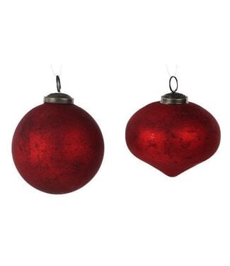 4" Matte Red Rustic  Glass Ornament - Sold Individually