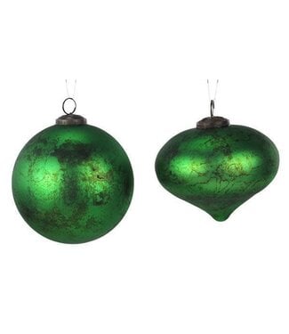 5" Matte Green Rustic Glass Ornament - Sold Individually
