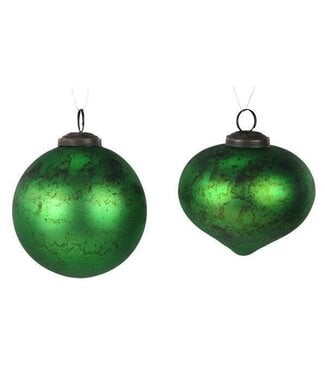 4" Matte Green Rustic Glass Ornament - Sold Individually