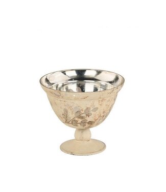 6" Dia Metallic Etched Round Compote Antique Cream