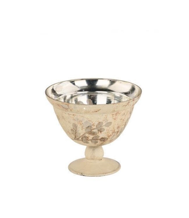 6" Dia Metallic Etched Round Compote Antique Cream