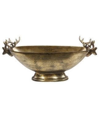 23.5" Antique Gold Aluminum Bowl With Deer Head Handles