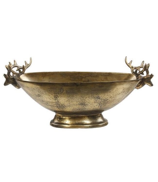 23.5" Antique Gold Aluminum Bowl With Deer Head Handles