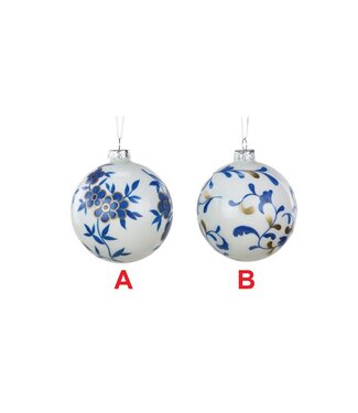 100MM White, Blue and Gold Glass Ball Ornament - Sold Individually