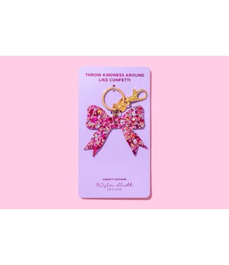 Keychain - Bow - Pink + Silver Confetti