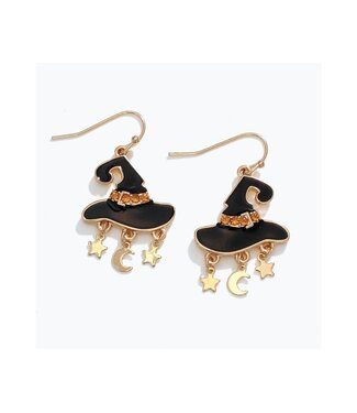 Black Witch Hat w GD Star Earrings
