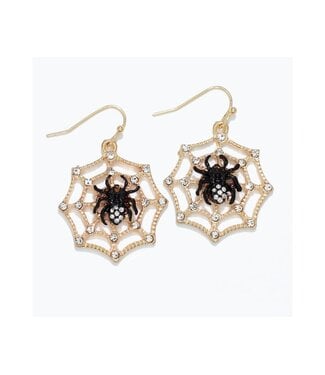 Gold Webs w Spiders Earrings